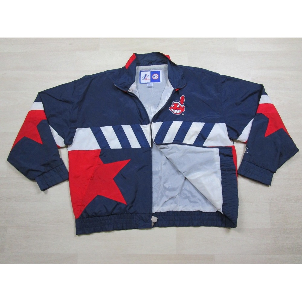Vintage 90s Cleveland Indians Windbreaker Jacket (XL) Chief Wahoo Logo Athletic